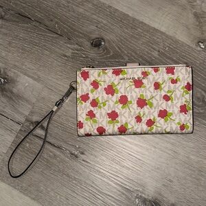Michael Kors Cream Floral Wristlet with Red Roses